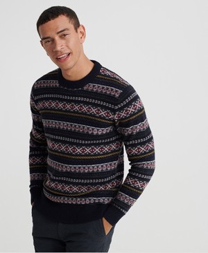 Superdry Academy Fairisle Crew Neck Férfi Ugró Sötétkék | RGJEH9847